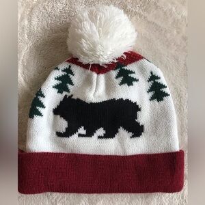 Old Navy Bear Design Hat/Beanie - Red, White, and Black